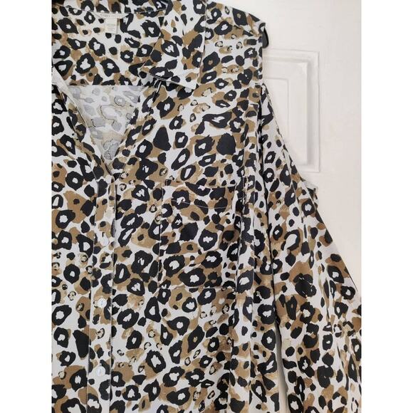 Cato Tunic Blouse Button Front Animal Print Collared Coldshoulder Top Sz 26/28W - Picture 10 of 10